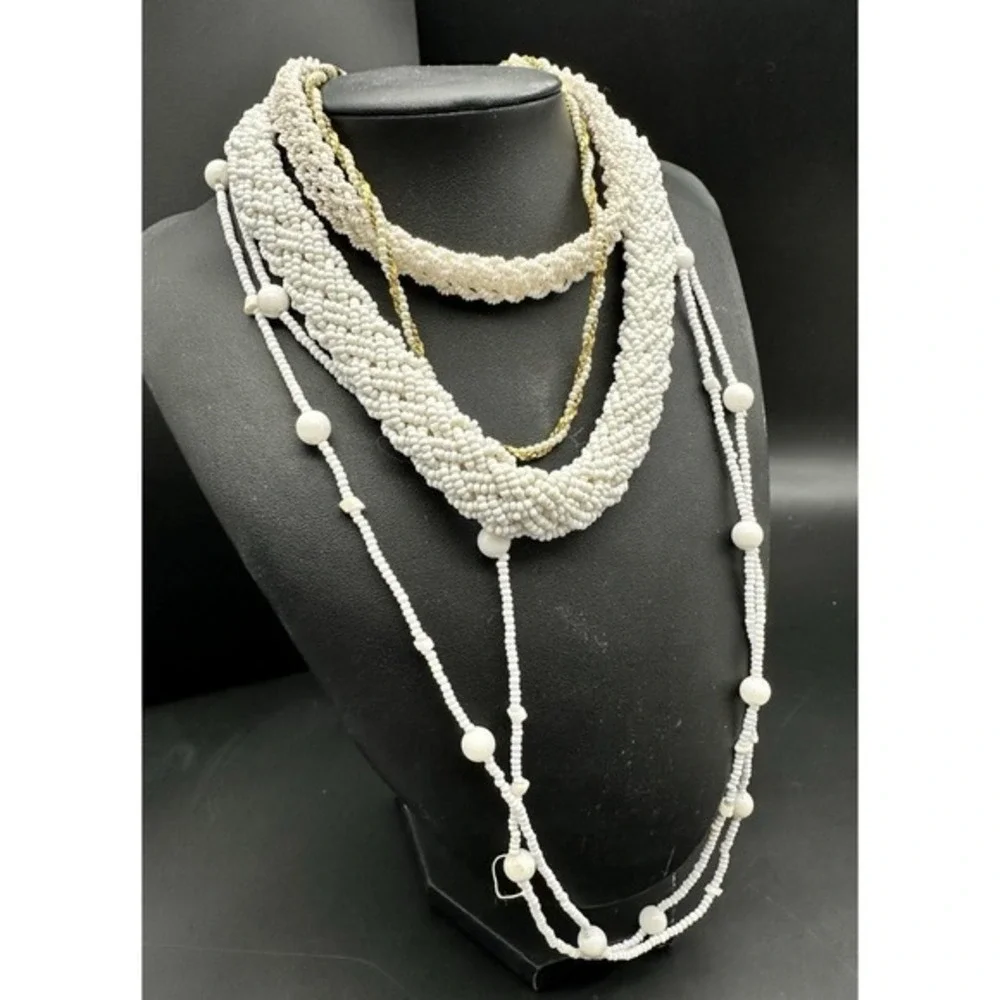 Vintage Lot Marvella Faux Pearl Twisted Braided Beaded‎ Necklaces Gold Tone